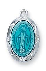 Sterling Silver and Blue Enamel Miraculous Medal  (9/16