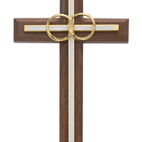 (71-12) 6 1/2" Walnut/white Wed Cross - Unique Catholic Gifts