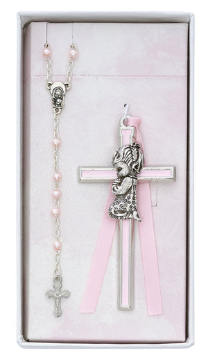 (Bs50) Girl's Cross & Rosary Set - Unique Catholic Gifts