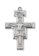 (L9076)  Sterling Silver  San Damiano Crucifix Chain and Box - Unique Catholic Gifts