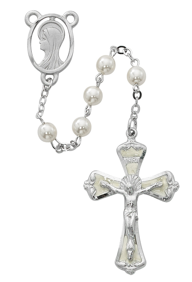 (R157rf) 6mm Pearl Rosary - Unique Catholic Gifts