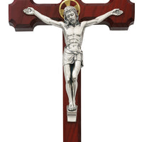 (79-42492) 10" Cherry Crucifix W/halo Sil - Unique Catholic Gifts