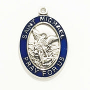 Sterling Silver St. Michael With Blue Epoxy and 24" chain - Unique Catholic Gifts