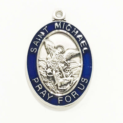 Sterling Silver St. Michael With Blue Epoxy and 24