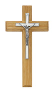 (80-198) 7" Oak Silver & White Crucifix - Unique Catholic Gifts