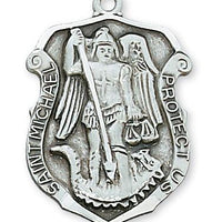 St Michael Sterling Silver Medal badge shape (11/4") - Unique Catholic Gifts