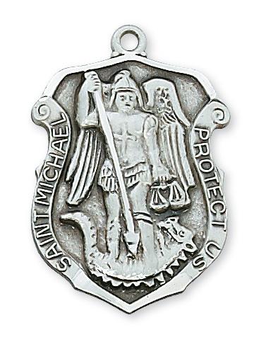 St Michael Sterling Silver Medal badge shape (11/4") - Unique Catholic Gifts