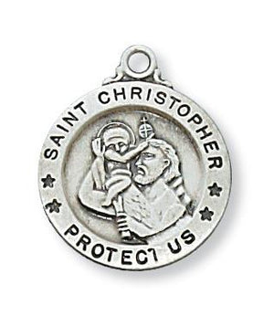 Sterling Silver St. Christopher Medal (5/8") on 18" Chain - Unique Catholic Gifts