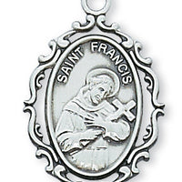 St Francis of Assisi Sterling Silver Medal 1" with Chain - Unique Catholic Gifts