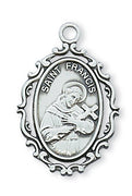 St Francis of Assisi Sterling Silver Medal 1" with Chain - Unique Catholic Gifts