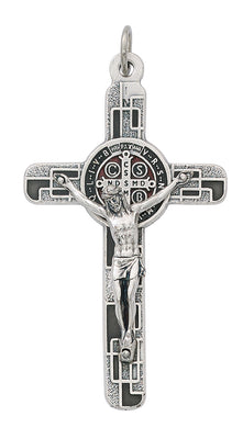 (760-128) Silver Ox Black St. Ben Crucifix - Unique Catholic Gifts