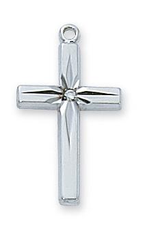 Sterling Silver Cubic Zirconia Cross (13/16") on 18 chain - Unique Catholic Gifts