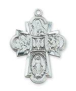 Sterling Silver 5-way Medal Cross (1-1/4") on 24" chain. - Unique Catholic Gifts
