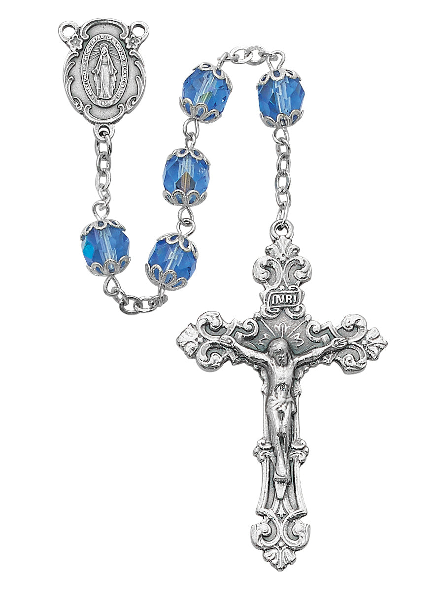 (701s-blf) 7 Mm Blue Ab Capped Rsry - Unique Catholic Gifts