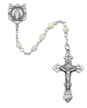 (783df) 5mm Genuine Mother of Pearl Rosary - Unique Catholic Gifts