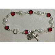 (Br192) 7 1/2" Red/pearl Bracelet - Unique Catholic Gifts