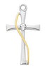 Gold and Sterling Silver Cross with Crystal Stone (1") - Unique Catholic Gifts