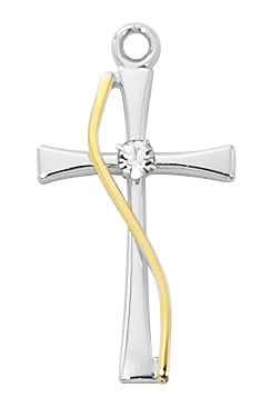 Gold and Sterling Silver Cross with Crystal Stone (1