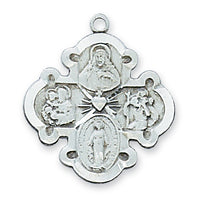 (LC4S) Sterling Silver 4-way Medal 18 Chain and Box - Unique Catholic Gifts