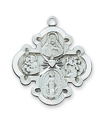 (LC4S) Sterling Silver 4-way Medal 18 Chain and Box - Unique Catholic Gifts