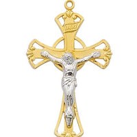 Gold over Sterling Silver Tutone Crucifix 1 1/4" on 18" chain. - Unique Catholic Gifts