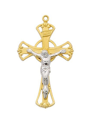 Gold over Sterling Silver Tutone Crucifix 1 1/4