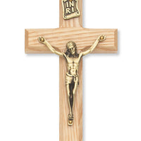 (79-73) 6" Beveled Oak/gold Crucifix - Unique Catholic Gifts