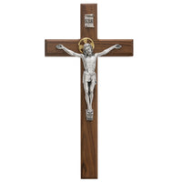 (80-160) 13" Walnut Crucifix Silver - Unique Catholic Gifts