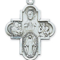 Sterling Silver 4-way Medal (1 1/4") on 24" chain - Unique Catholic Gifts