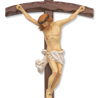 (79-32) 16" Walnut Bent Log Crucifix - Unique Catholic Gifts