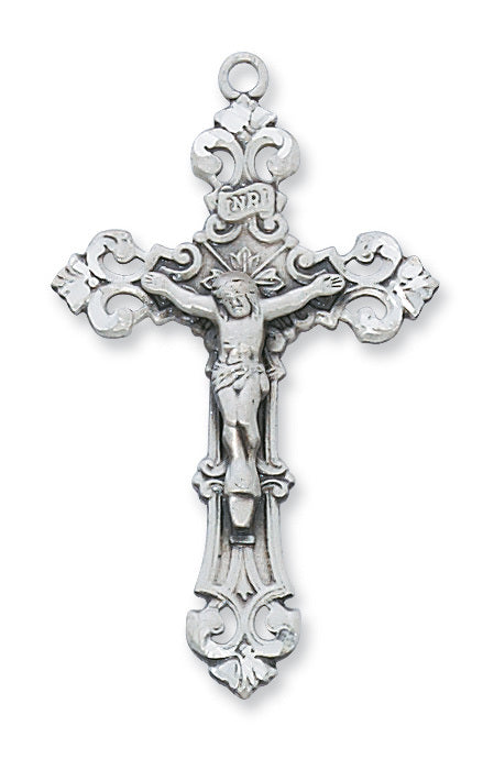 (L5014)Sterling Silver Crucifix 24" Chain and Box - Unique Catholic Gifts