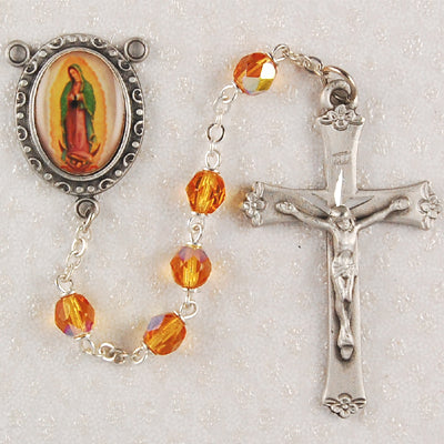 (R217df) 6mm Topaz Ol Guadalupe Rosary - Unique Catholic Gifts