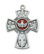 (L610E) Sterling Silver LG 4-way Enameled 24" Chain and Box - Unique Catholic Gifts