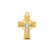 Gold plated Two tone Celtic Crucifix on 18" chain - Unique Catholic Gifts