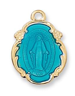 Miraculous Medal Gold on Sterling Silver and Blue Enamel 3/4" - Unique Catholic Gifts