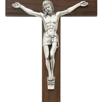(79-71) 10" Walnut/silver Crucifix - Unique Catholic Gifts