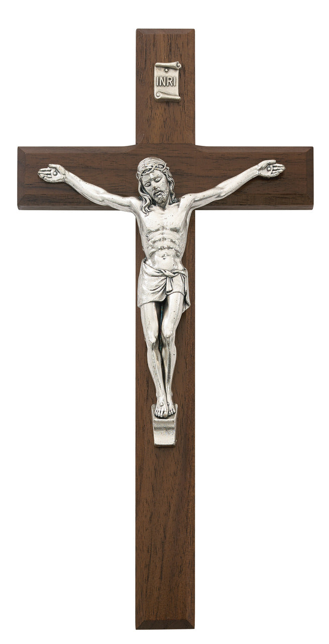 (79-71) 10" Walnut/silver Crucifix - Unique Catholic Gifts