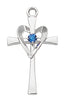 (L9177) Ss Cross W/blue Stone & Heart - Unique Catholic Gifts