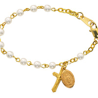 (B28j) 5 1/2" Gold Pearl Bracelet - Unique Catholic Gifts