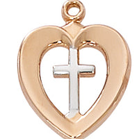 Rose Gold Ss Two Tone Heart Cross (Jr788) - Unique Catholic Gifts