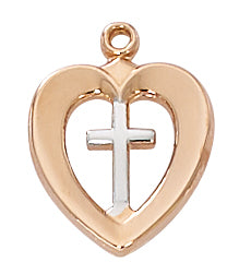 Rose Gold Ss Two Tone Heart Cross (Jr788) - Unique Catholic Gifts