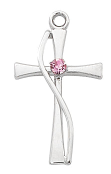 (L9169) Ss Cross W/ Rose Stones - Unique Catholic Gifts