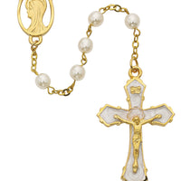(R278hf) 6mm Gold Plate Pearl Rosary - Unique Catholic Gifts