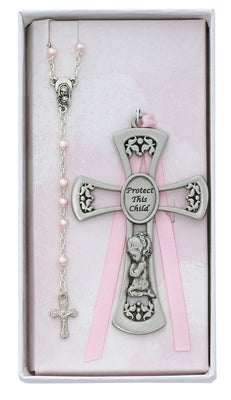(Bs10) Pewt Girl Cross/rosry Set - Unique Catholic Gifts