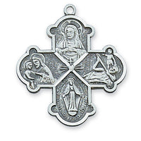 (LC4) Sterling Silver  4-way Medal 24 Chain and Box - Unique Catholic Gifts