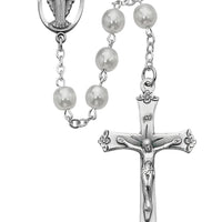 (R276rf) 7mm White Glass Pearl Rosary - Unique Catholic Gifts