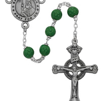 (786df) 7mm Green St. Patrick Rosary - Unique Catholic Gifts