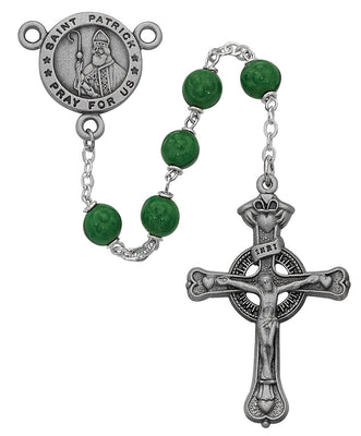 (786df) 7mm Green St. Patrick Rosary - Unique Catholic Gifts