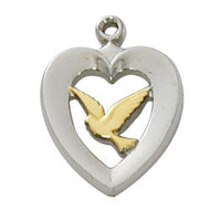 (L653) Ss Tutone Heart W/dove 18"Ch&b - Unique Catholic Gifts