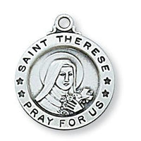 Sterling Silver St Therese Medal (5/8") includes 18" chain - Unique Catholic Gifts